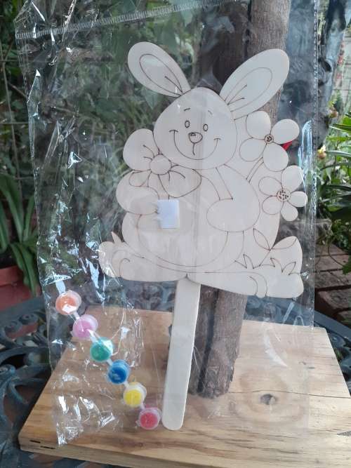 Laser-cut Wooden Bunny on stick - Paint it Yourself!